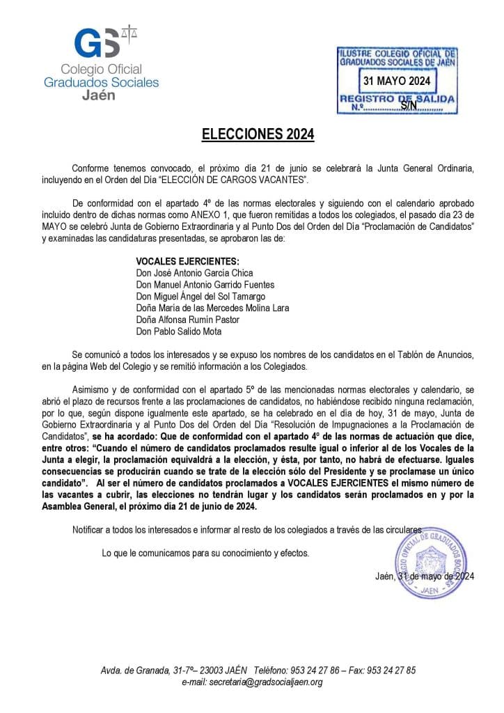 proclamación definitiva candidatos junta de gobierno.